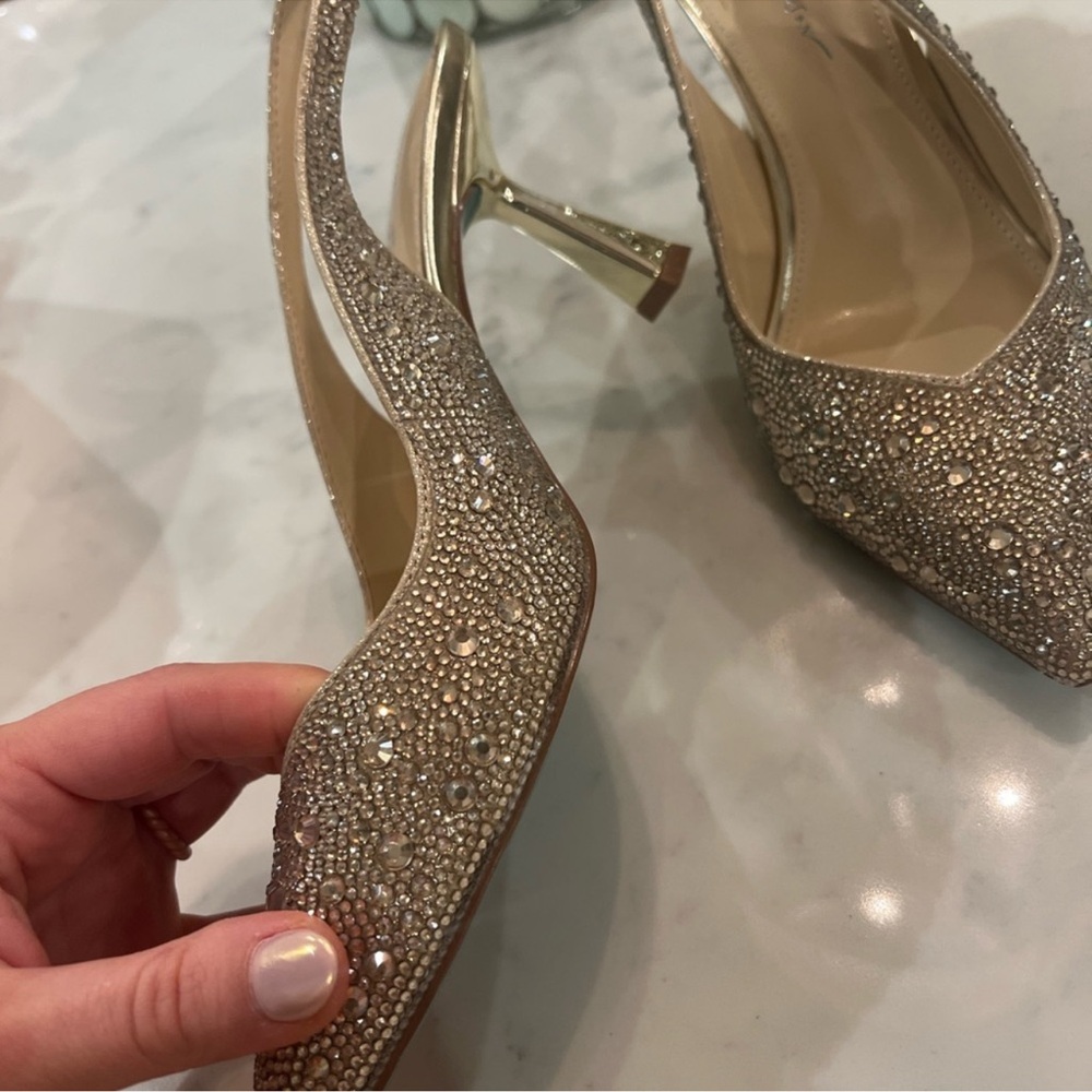 Betsey Johnson Champagne Pearl Embellished Slingback Heels - Picture 4 of 6